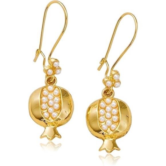 18K Gold Plated Pomegranate Design Drop Earrings – Cubic Zirconia Inlay - Picture 6 of 6